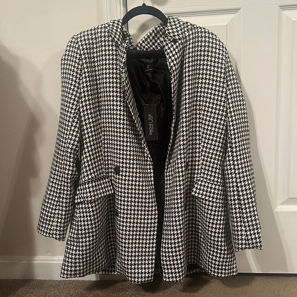 NWT Rachel Zoe Checkered Blazer, Black & White houndstooth Large